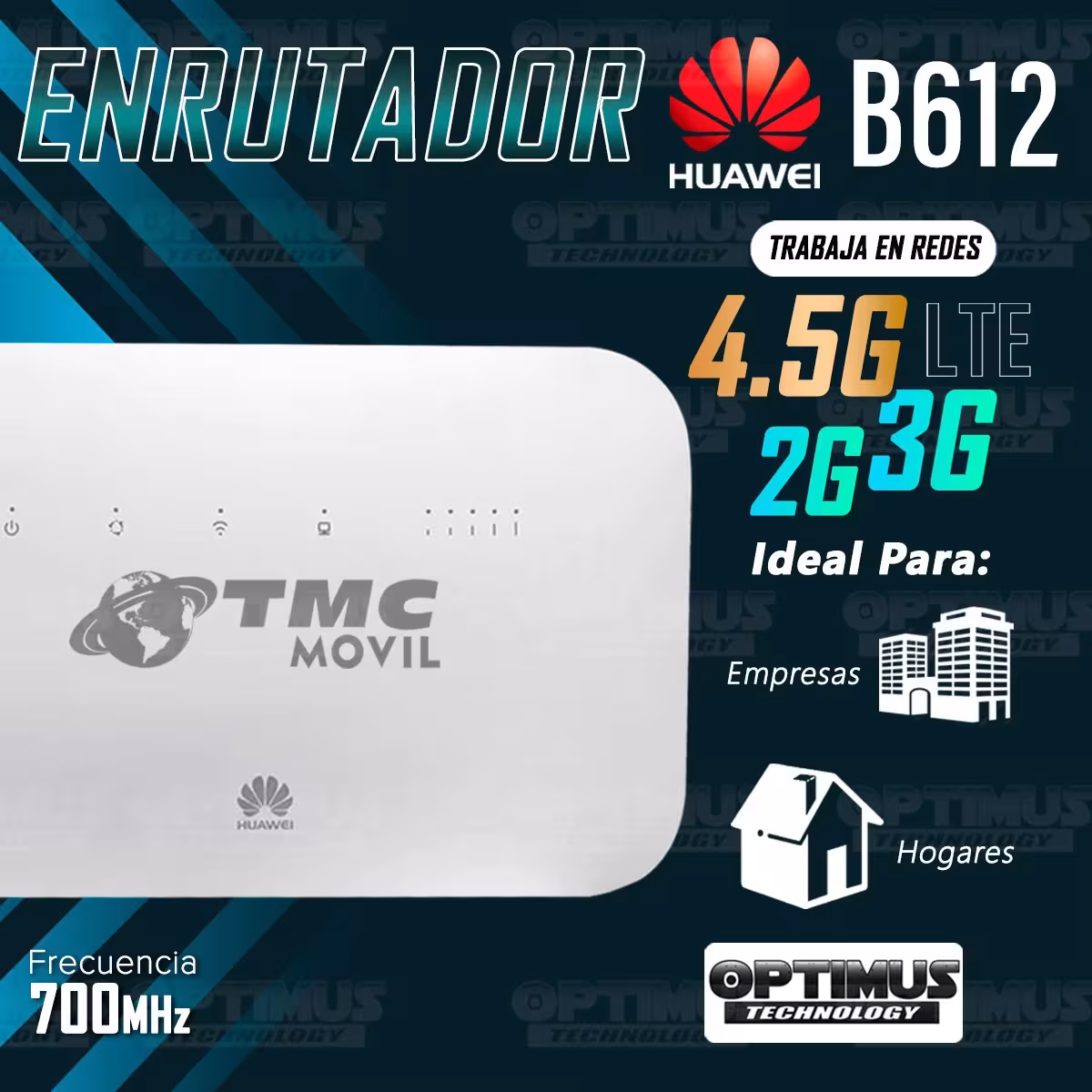 Modem de Internet Wifi 4GLTE Enrutador HUAWEI B612S-51D (Compatible 4.5G) Frecuencia 700MHz Bandas 7 y 28