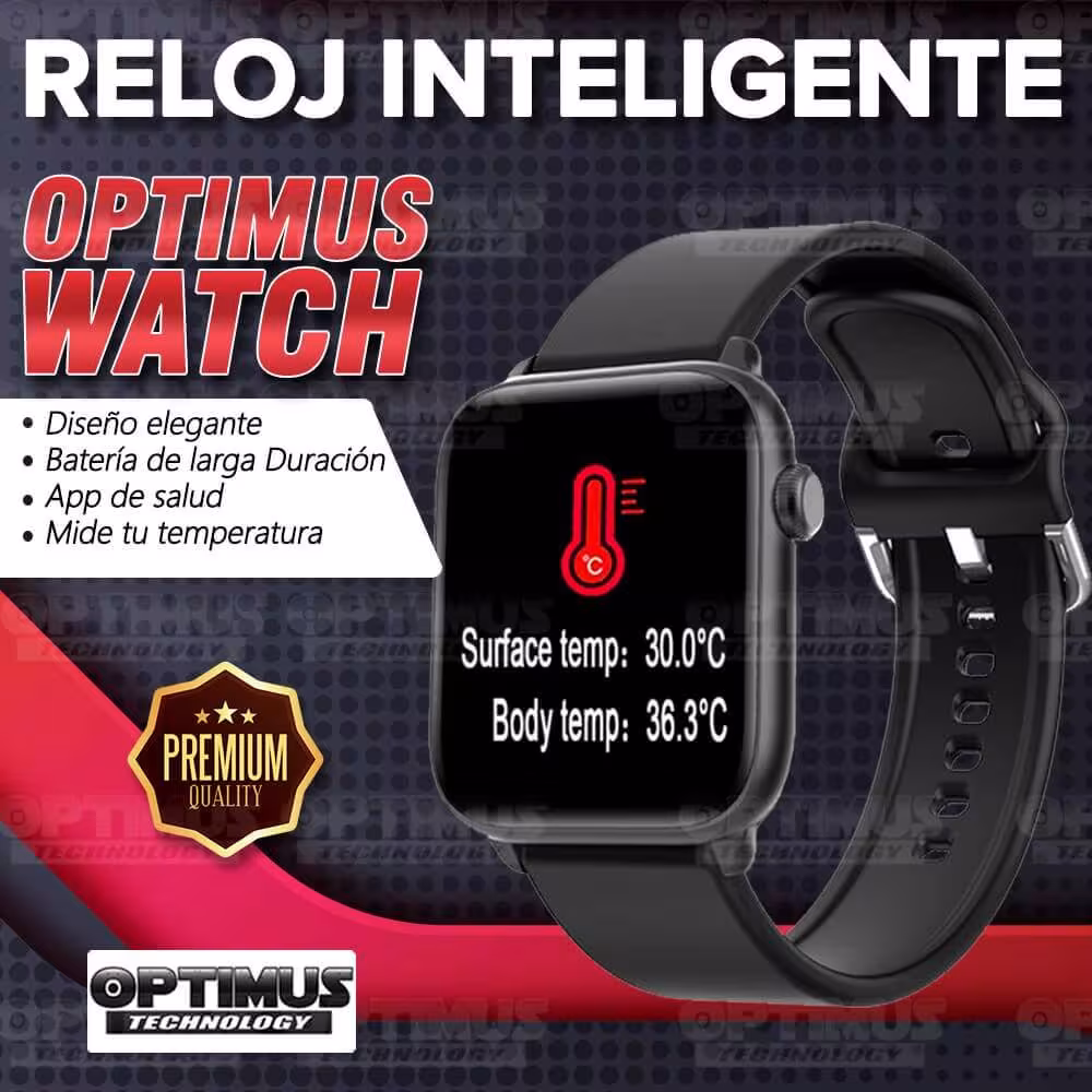 Smartwatch Reloj Inteligente OPTIMUS WATCH™ (KW37 PRO) Mide Temperatura Presión Arterial y Ritmo Cardíaco OPTIMUS TECHNOLOGY™ -