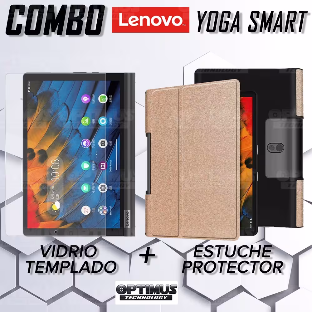Kit Vidrio Templado y Estuche Case Acrílico y Sintético Lenovo Yoga Smart Tab Yt-x 705f OPTIMUS TECHNOLOGY™ - 10