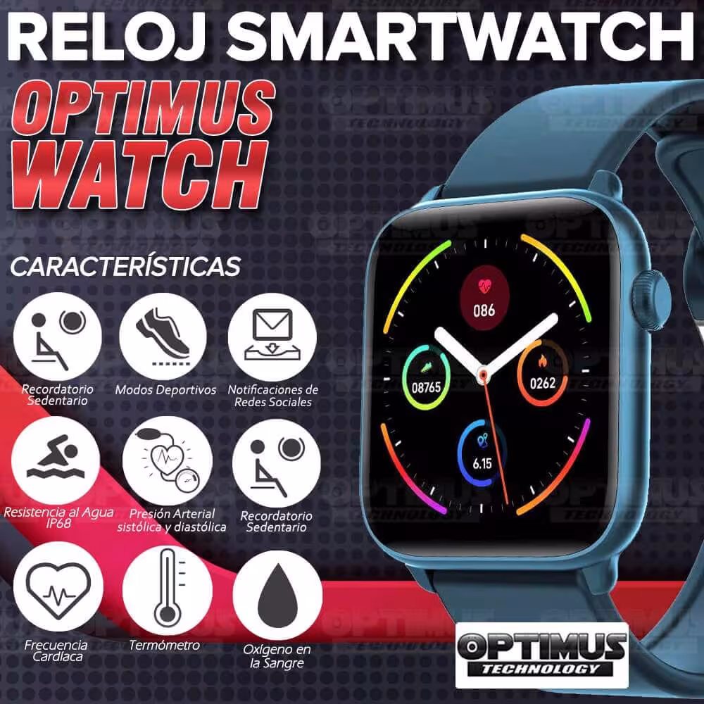 Smartwatch Reloj Inteligente OPTIMUS WATCH™ (KW37 PRO) Mide Temperatura Presión Arterial y Ritmo Cardíaco OPTIMUS TECHNOLOGY™ -