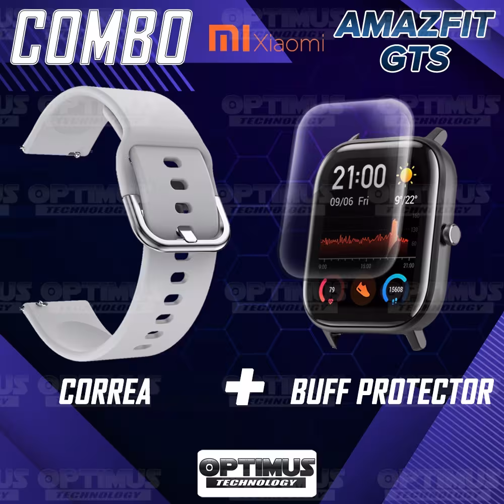 Kit Correa Pulso Y Buff Screen Para Reloj Inteligente Xiaomi Amazfit GTS | OPTIMUS TECHNOLOGY™ | CRR-BFF-XMI-AF-GTS |