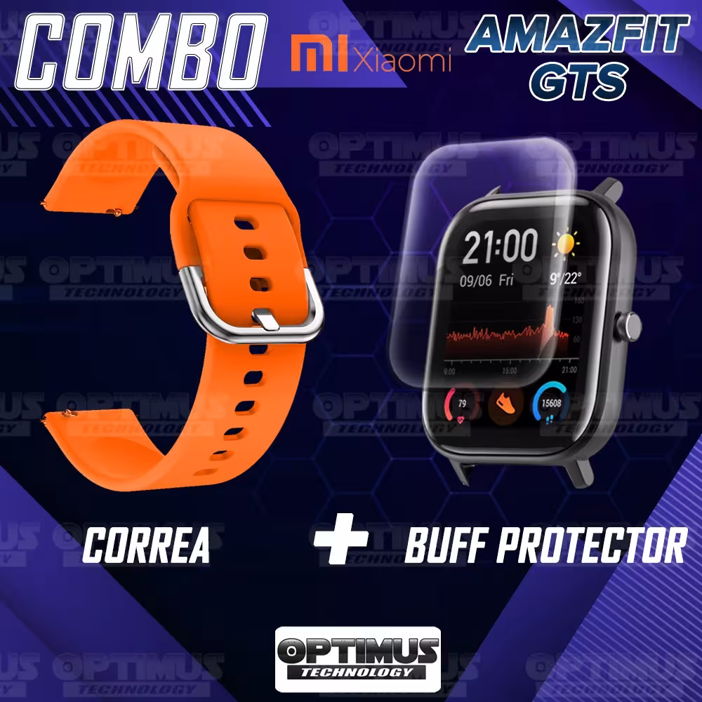 Kit Correa Pulso Y Buff Screen Para Reloj Inteligente Xiaomi Amazfit GTS | OPTIMUS TECHNOLOGY™ | CRR-BFF-XMI-AF-GTS |