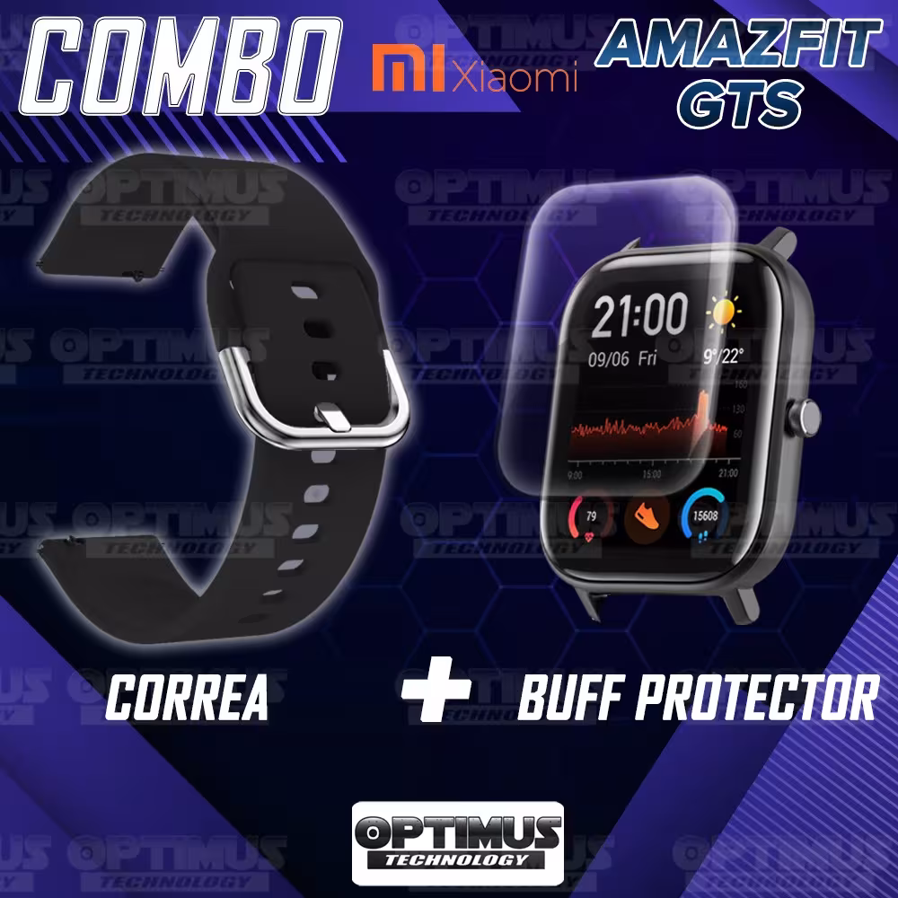 Kit Correa Pulso Y Buff Screen Para Reloj Inteligente Xiaomi Amazfit GTS | OPTIMUS TECHNOLOGY™ | CRR-BFF-XMI-AF-GTS |