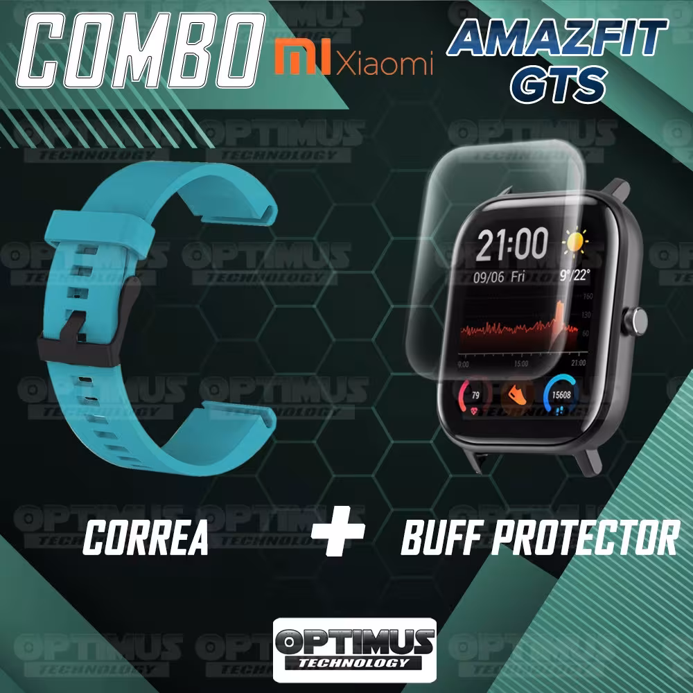 Kit Manilla Banda Y Buff Film Screen Para Reloj Smartwatch Xiaomi Amazfit GTS | OPTIMUS TECHNOLOGY™ | CRR-BFF-HP-XMI-AF-GTS |