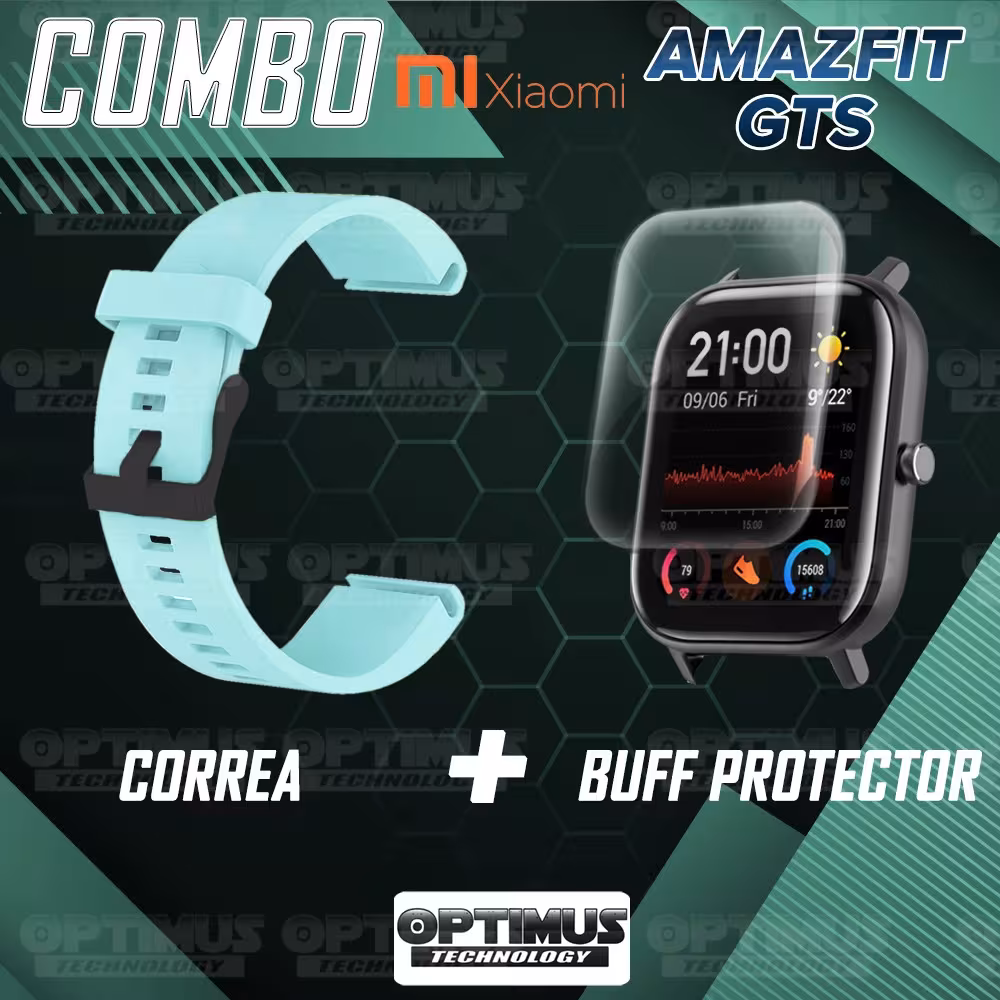 Kit Manilla Banda Y Buff Film Screen Para Reloj Smartwatch Xiaomi Amazfit GTS | OPTIMUS TECHNOLOGY™ | CRR-BFF-HP-XMI-AF-GTS |