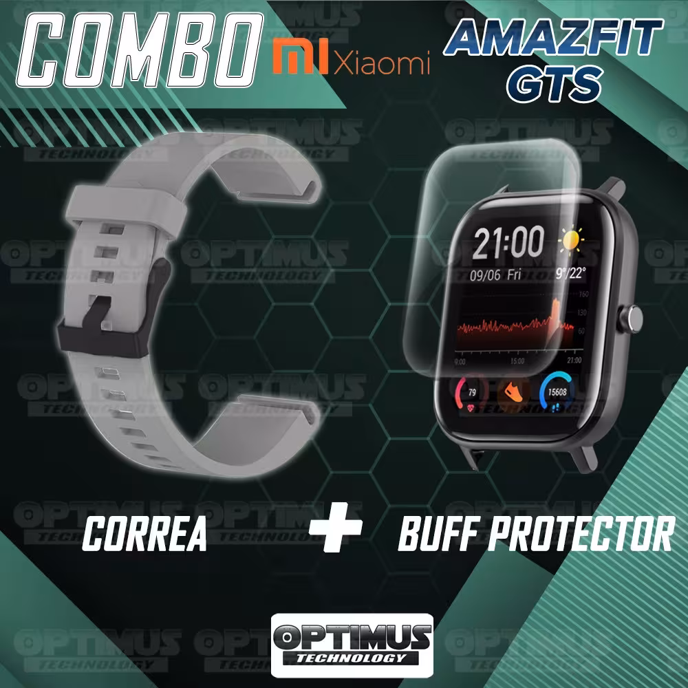 Kit Manilla Banda Y Buff Film Screen Para Reloj Smartwatch Xiaomi Amazfit GTS | OPTIMUS TECHNOLOGY™ | CRR-BFF-HP-XMI-AF-GTS |