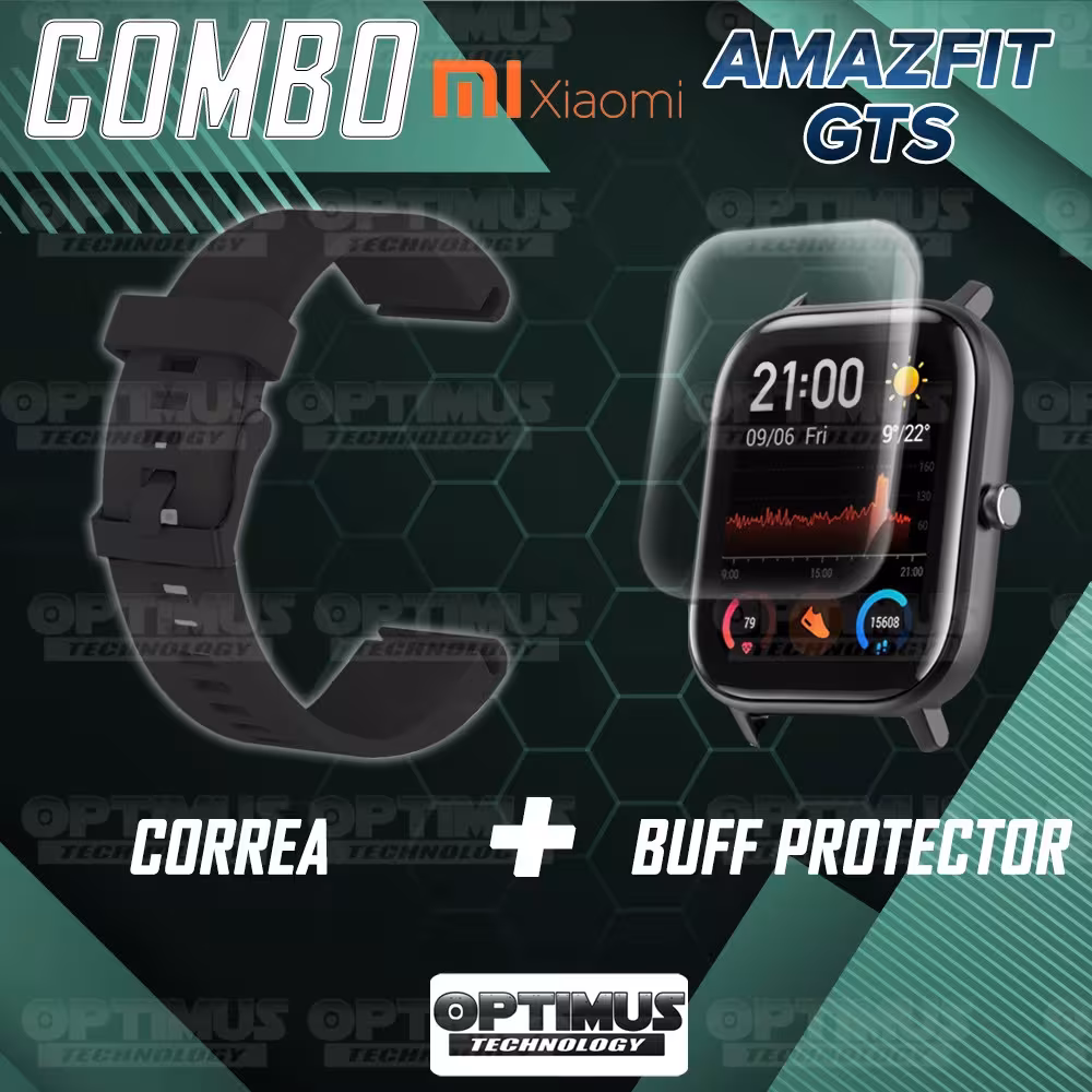 Kit Manilla Banda Y Buff Film Screen Para Reloj Smartwatch Xiaomi Amazfit GTS | OPTIMUS TECHNOLOGY™ | CRR-BFF-HP-XMI-AF-GTS |