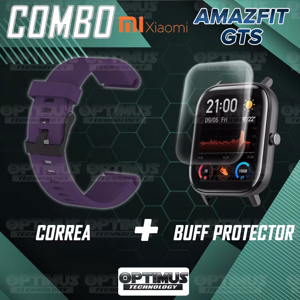 Kit Manilla Banda Y Buff Film Screen Para Reloj Smartwatch Xiaomi Amazfit GTS | OPTIMUS TECHNOLOGY™ | CRR-BFF-HP-XMI-AF-GTS |