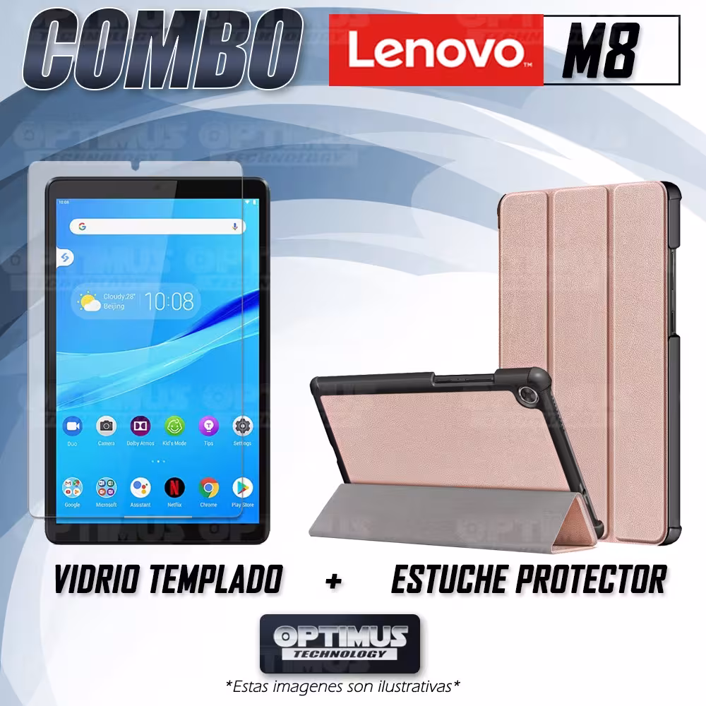 Kit Vidrio Cristal Templado Y Estuche Case Protector para Tablet Lenovo Tab M8 X8505f OPTIMUS TECHNOLOGY™ - 7