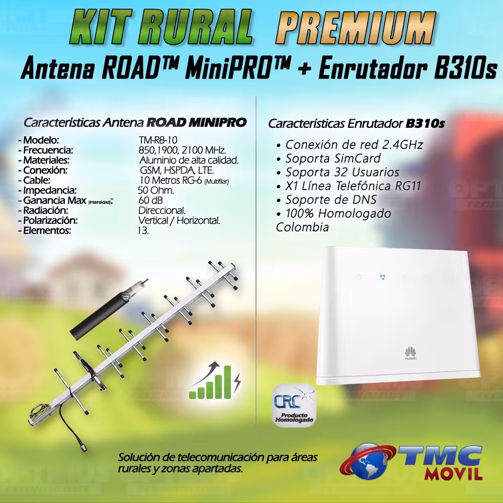 KIT Antena Amplificadora De Señal Road MiniPRO 60 Db Con Enrutador Modem Huawei B310s-518 HUAWEI COLOMBIA - 3
