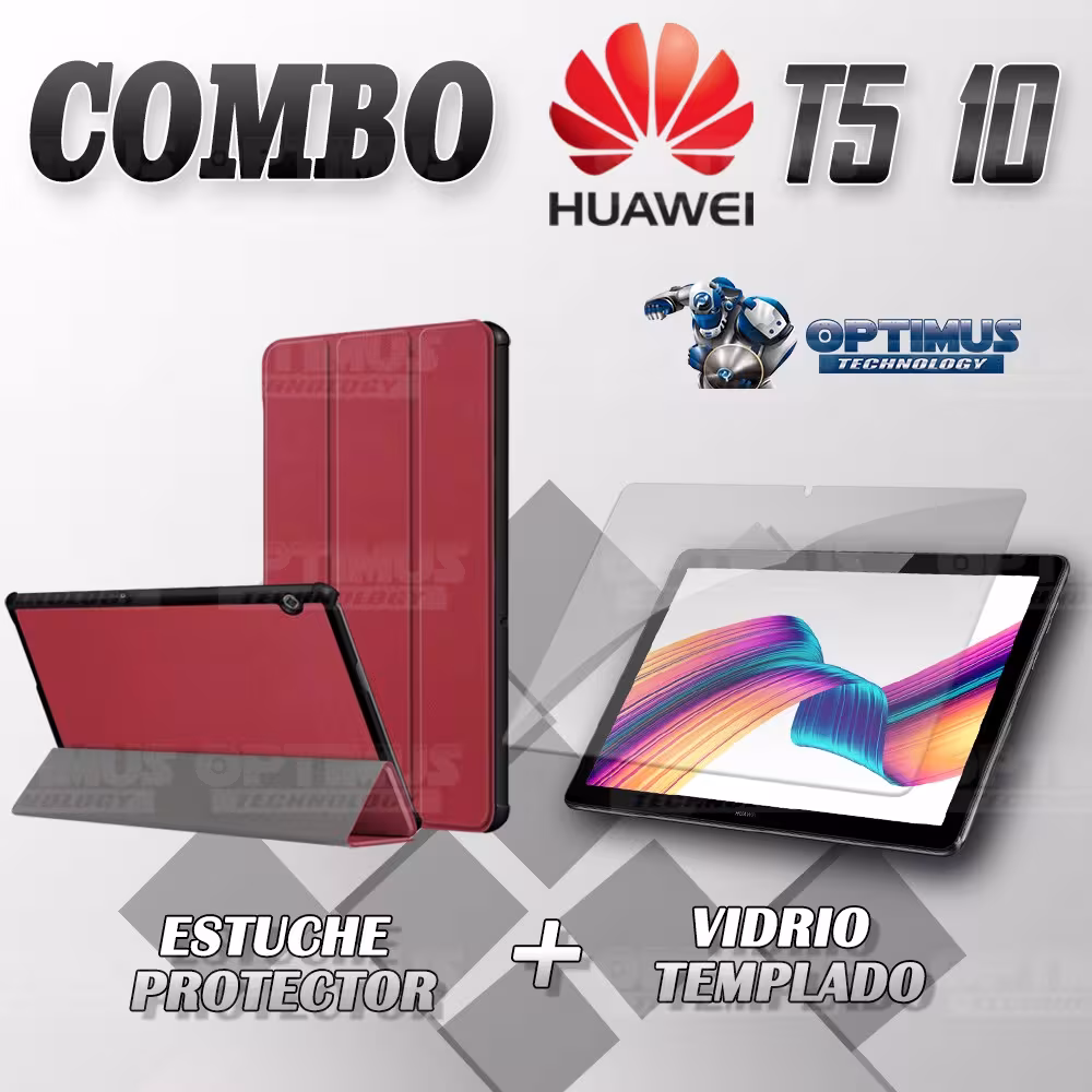 Kit Vidrio Templado y Estuche Forro Protector Acrílico y Sintético Tablet Huawei T5-10 OPTIMUS TECHNOLOGY™ - 6