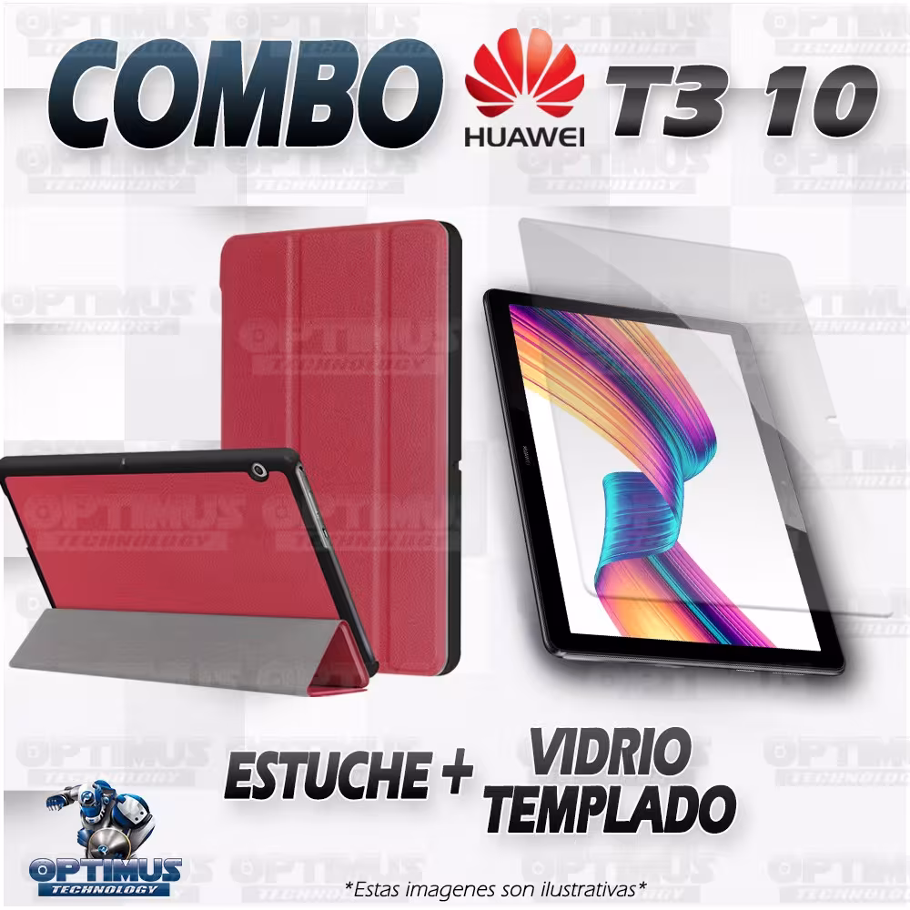 Kit Vidrio Templado y Estuche Case Protector Acrílico y Sintético Tablet Huawei T3-10 OPTIMUS TECHNOLOGY™ - 10