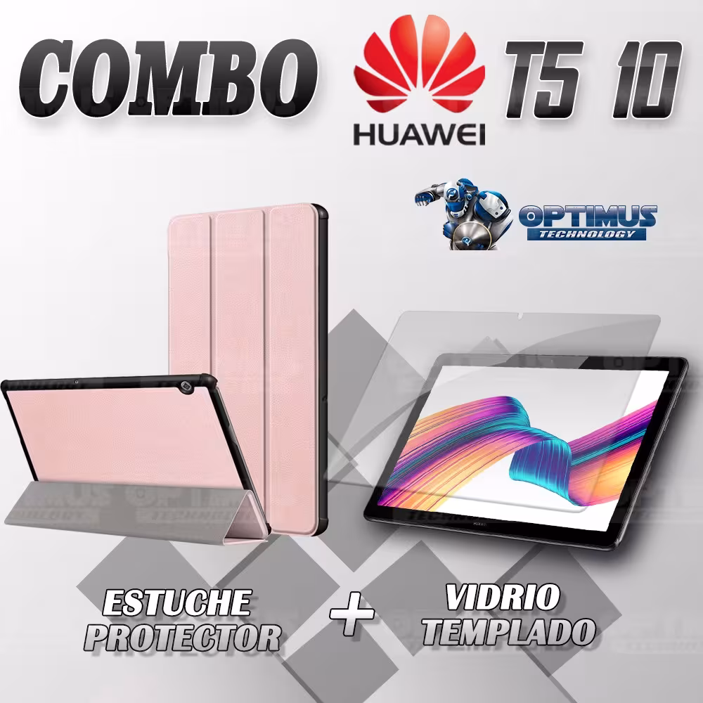 Kit Vidrio Templado y Estuche Forro Protector Acrílico y Sintético Tablet Huawei T5-10 OPTIMUS TECHNOLOGY™ - 10