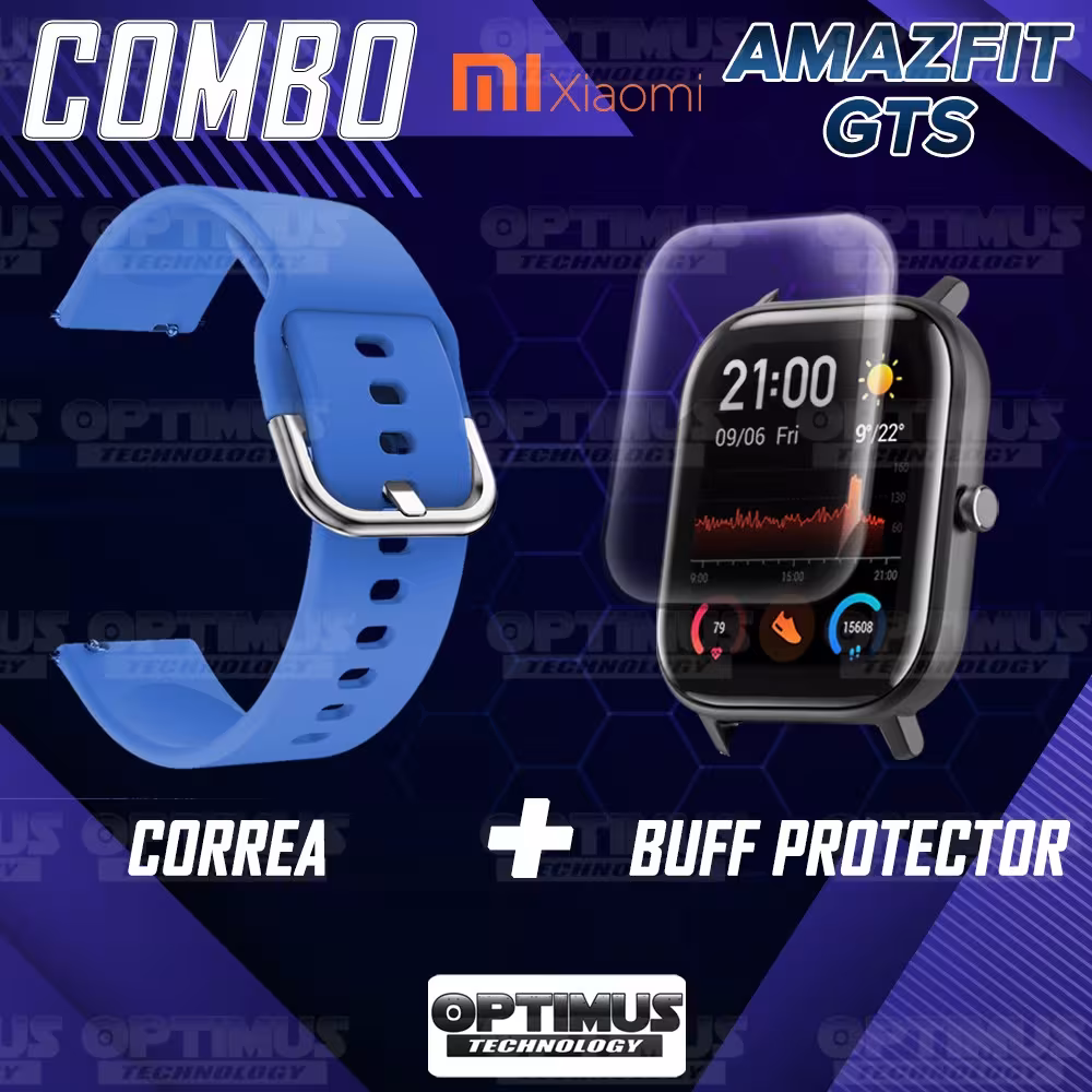 Kit Correa Pulso Y Buff Screen Para Reloj Inteligente Xiaomi Amazfit GTS | OPTIMUS TECHNOLOGY™ | CRR-BFF-XMI-AF-GTS |