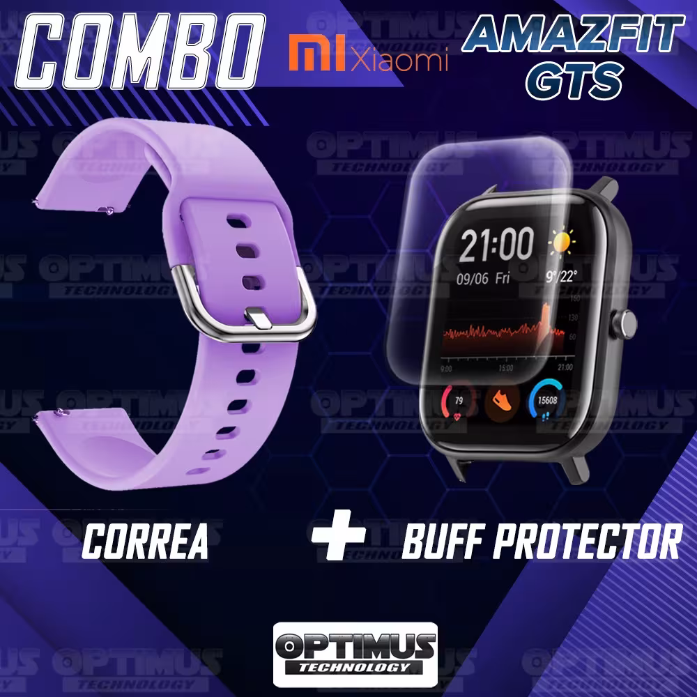 Kit Correa Pulso Y Buff Screen Para Reloj Inteligente Xiaomi Amazfit GTS | OPTIMUS TECHNOLOGY™ | CRR-BFF-XMI-AF-GTS |