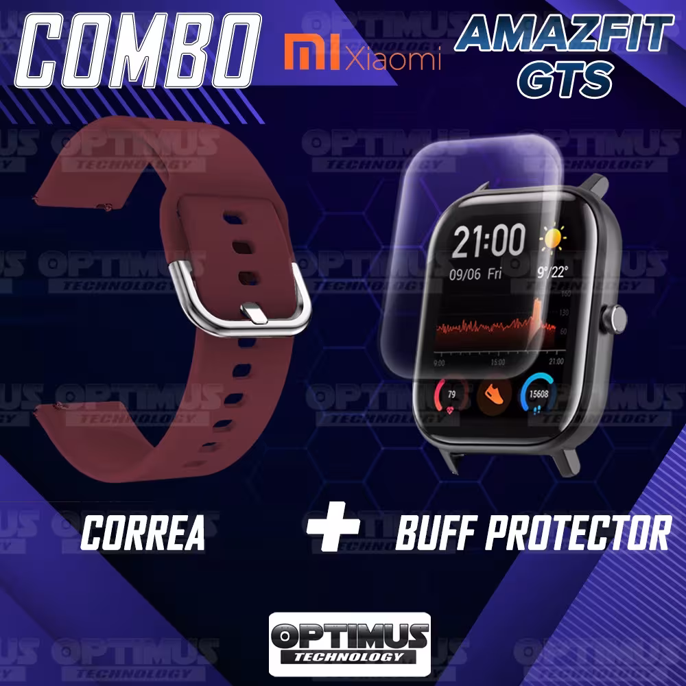 Kit Correa Pulso Y Buff Screen Para Reloj Inteligente Xiaomi Amazfit GTS | OPTIMUS TECHNOLOGY™ | CRR-BFF-XMI-AF-GTS |