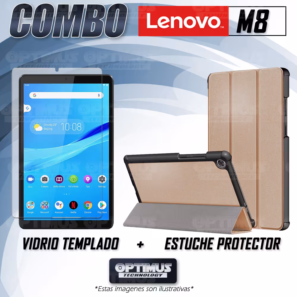 Kit Vidrio Cristal Templado Y Estuche Case Protector para Tablet Lenovo Tab M8 X8505f OPTIMUS TECHNOLOGY™ - 12
