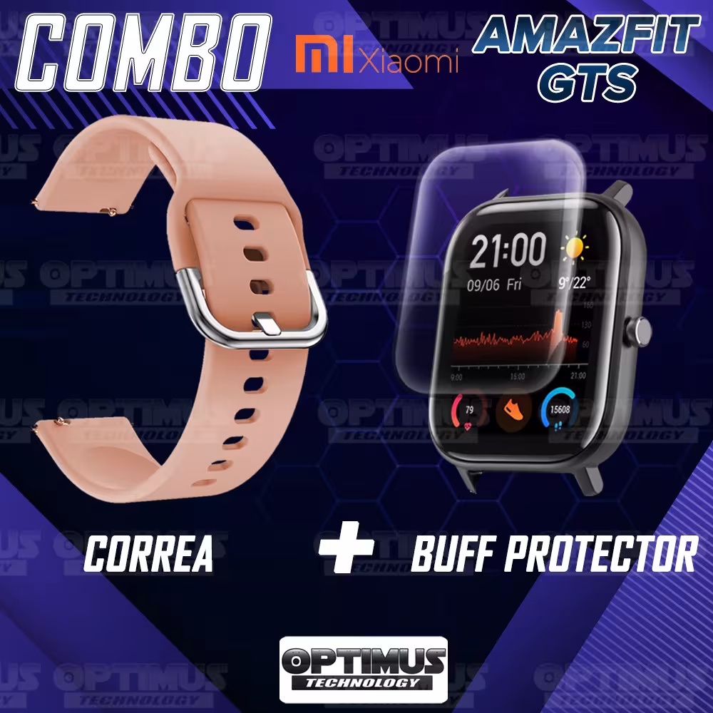 Kit Correa Pulso Y Buff Screen Para Reloj Inteligente Xiaomi Amazfit GTS | OPTIMUS TECHNOLOGY™ | CRR-BFF-XMI-AF-GTS |