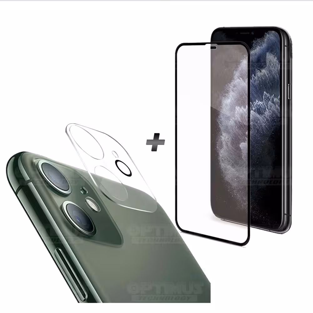 Kit para celular smartphone iPhone 11 Vidrio Templado de cámara + Cristal ceramico protector de pantalla OPTIMUS TECHNOLOGY™ - 1