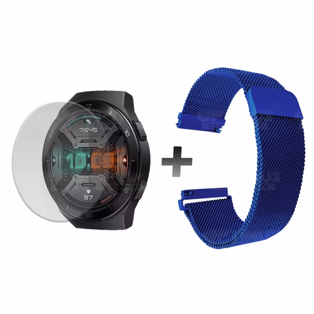 Buff Film Screen Protector Y Correa Magnética Acero Inoxidable Smartwatch Reloj Inteligente Huawei Gt2E OPTIMUS TECHNOLOGY™ - 3