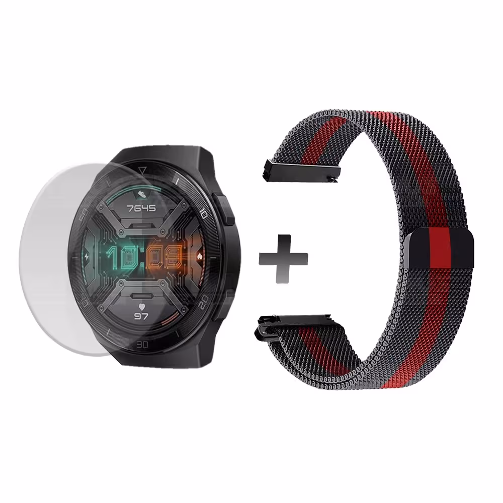 Buff Film Screen Protector Y Correa Magnética Acero Inoxidable Smartwatch Reloj Inteligente Huawei Gt2E OPTIMUS TECHNOLOGY™ - 1