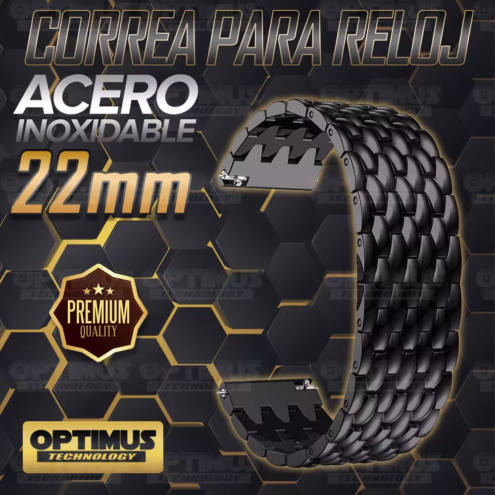 Correa Pulso Banda de Acero Inoxidable 22mm (milímetros) para reloj o Smartwatch Casio Xiaomi fossil Huawei Samsung OPTIMUS TECH