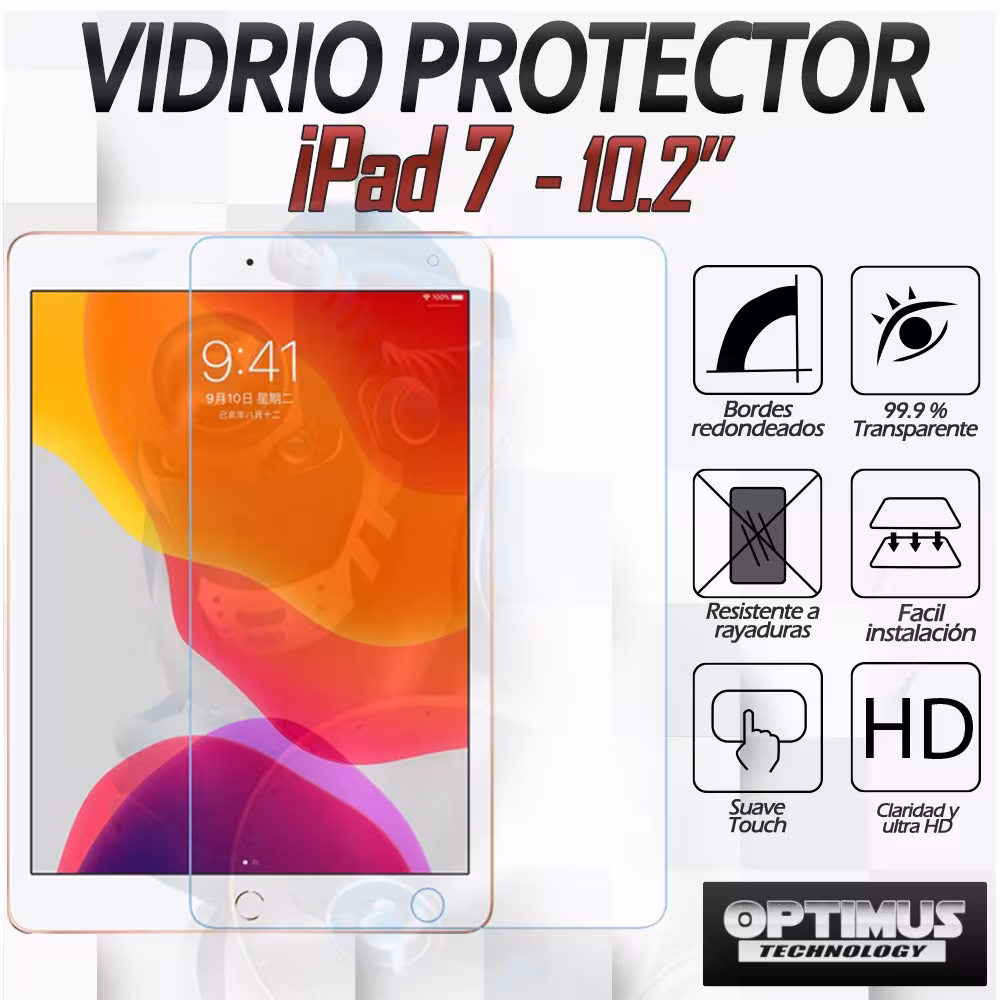 Vidrio Screen Protector Tablet iPad 7 Generación 10.2 | OPTIMUS TECHNOLOGY™ | VTP-IPD-7-10.2 |