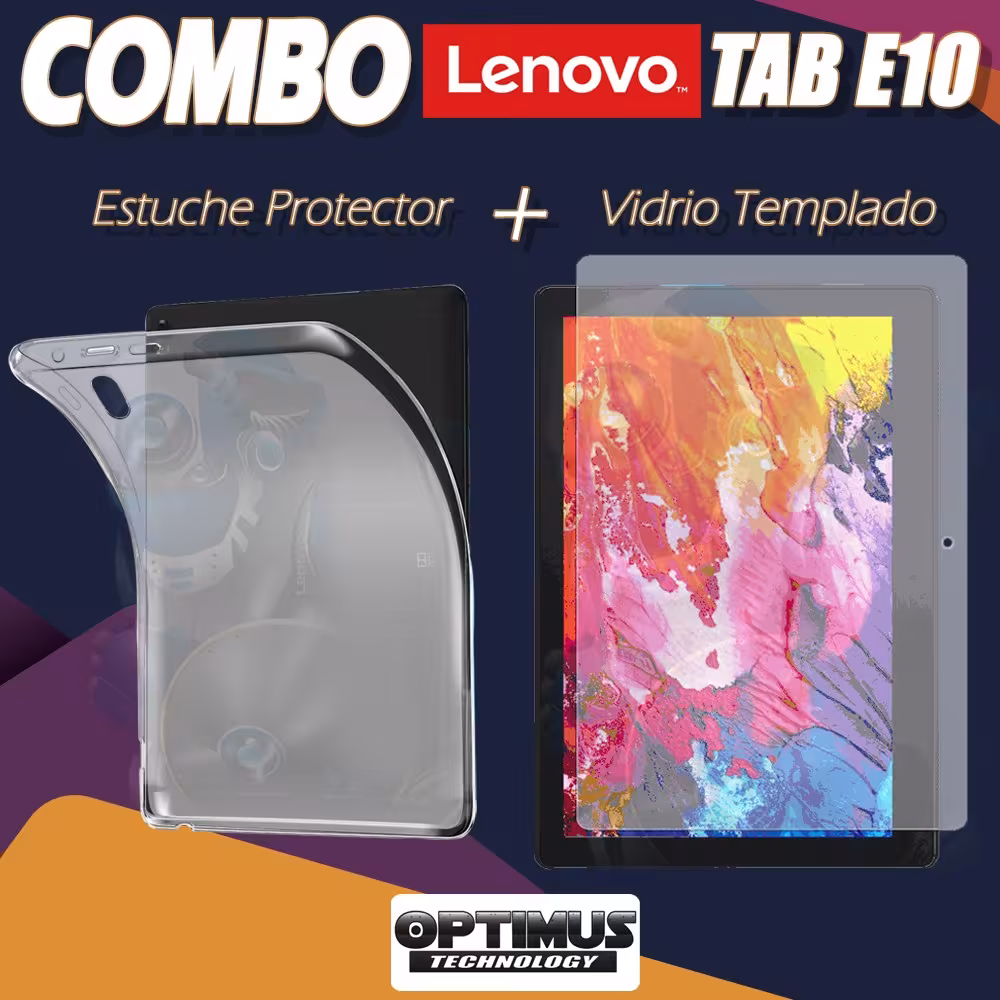 Combo Vidrio Templado Y Estuche Silicona Tablet Lenovo Tab E10 | OPTIMUS TECHNOLOGY™ | KT-VTP-EST-LNV-E10 |