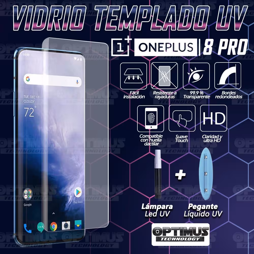 Vidrio templado Protector UV Dispersión Liquida para Oneplus 8 Pro | OPTIMUS TECHNOLOGY™ | VTPUV-OP-8-PRO |
