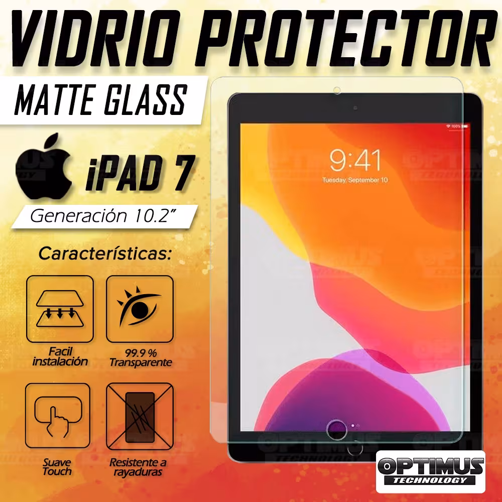 Vidrio Templado Protector Matte Glass Tablet iPad 7 generación 10.2" | OPTIMUS TECHNOLOGY™ | VTP-MTG-IPD-7-10.2 |