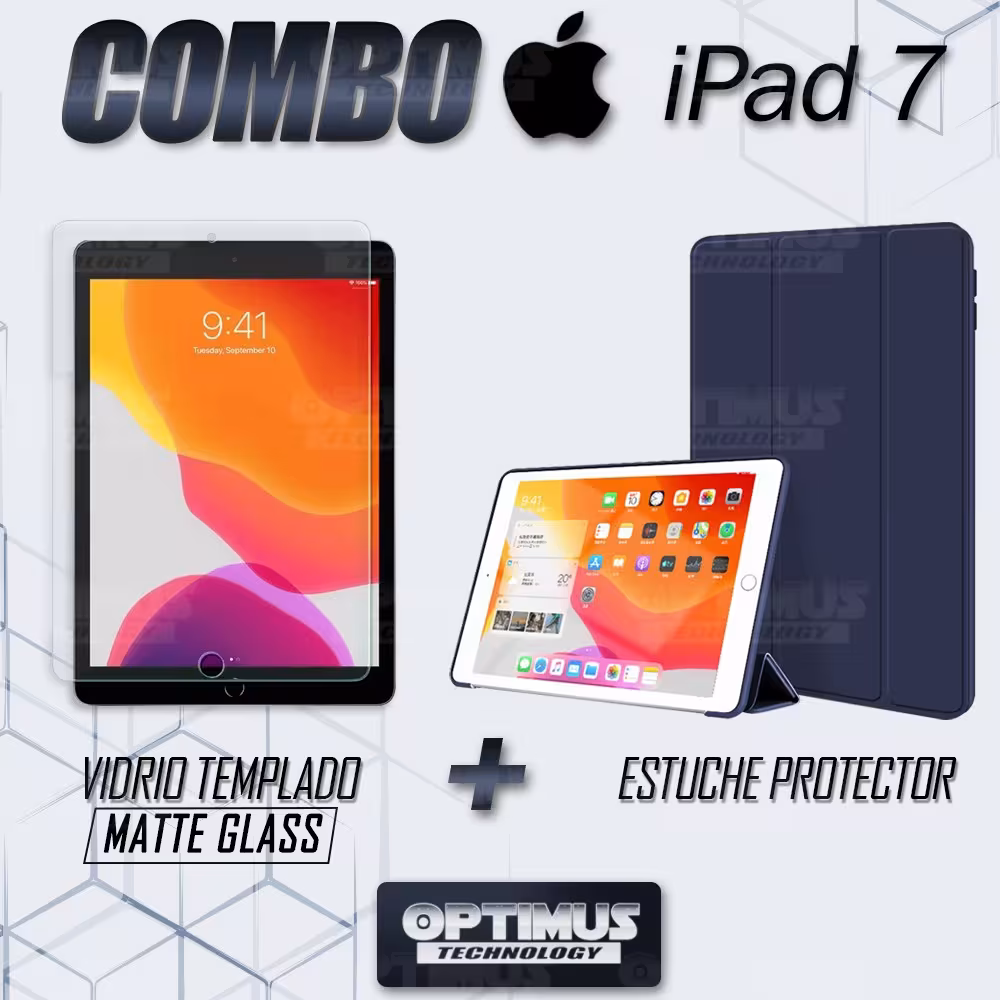 Combo Vidrio Matte Glass templado Anti Reflejo y Estuche Tablet iPad 7 generación 10.2" OPTIMUS TECHNOLOGY™ - 7