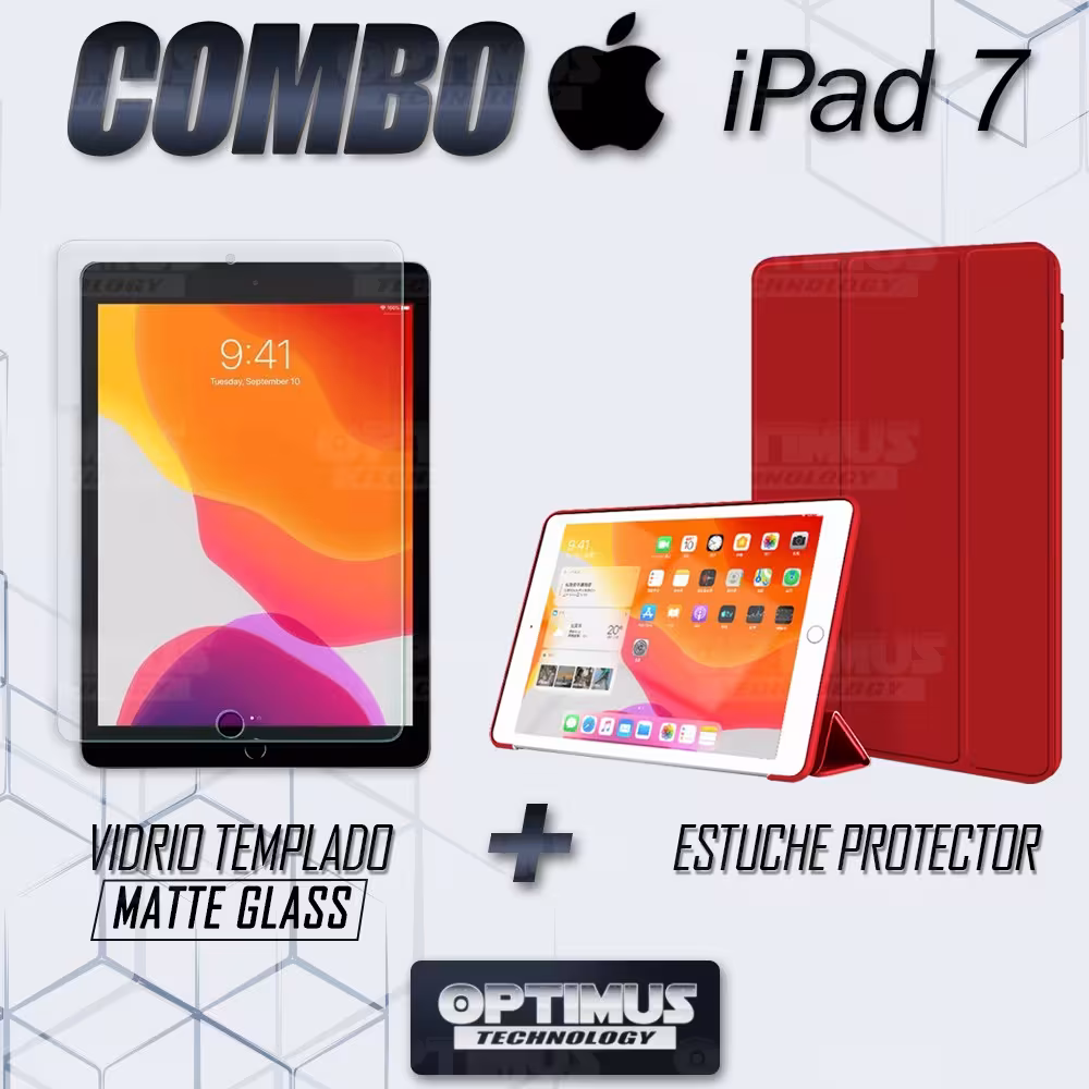Combo Vidrio Matte Glass templado Anti Reflejo y Estuche Tablet iPad 7 generación 10.2" OPTIMUS TECHNOLOGY™ - 2