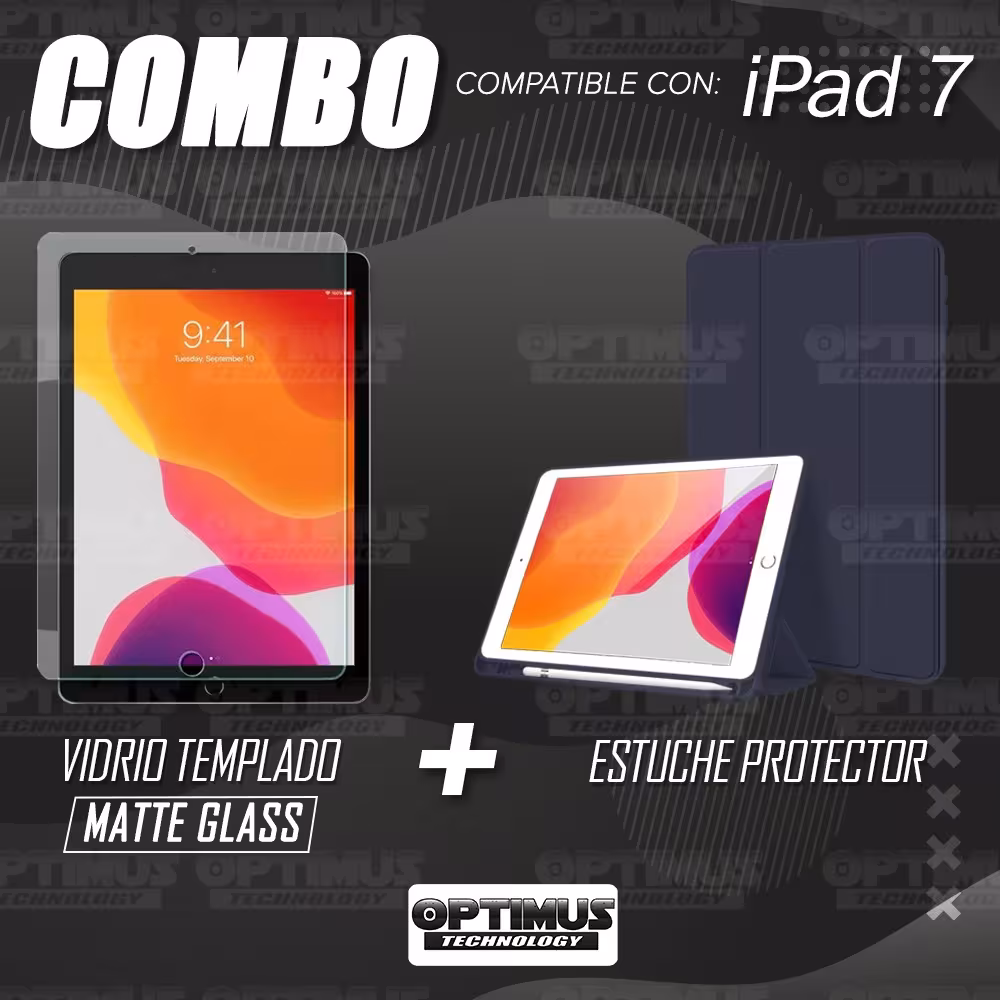 Combo Estuche con porta lápiz Y Vidrio MatteGlass efecto papel para iPad 7 10.2" OPTIMUS TECHNOLOGY™ - 2