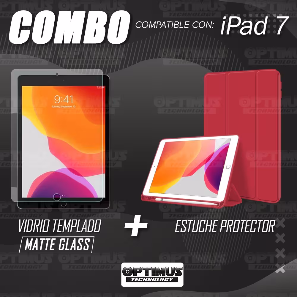 Combo Estuche con porta lápiz Y Vidrio MatteGlass efecto papel para iPad 7 10.2" OPTIMUS TECHNOLOGY™ - 23