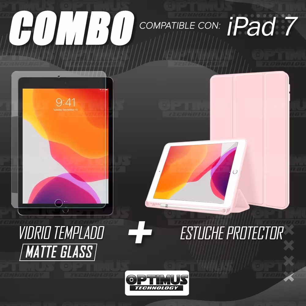 Combo Estuche con porta lápiz Y Vidrio MatteGlass efecto papel para iPad 7 10.2" OPTIMUS TECHNOLOGY™ - 30