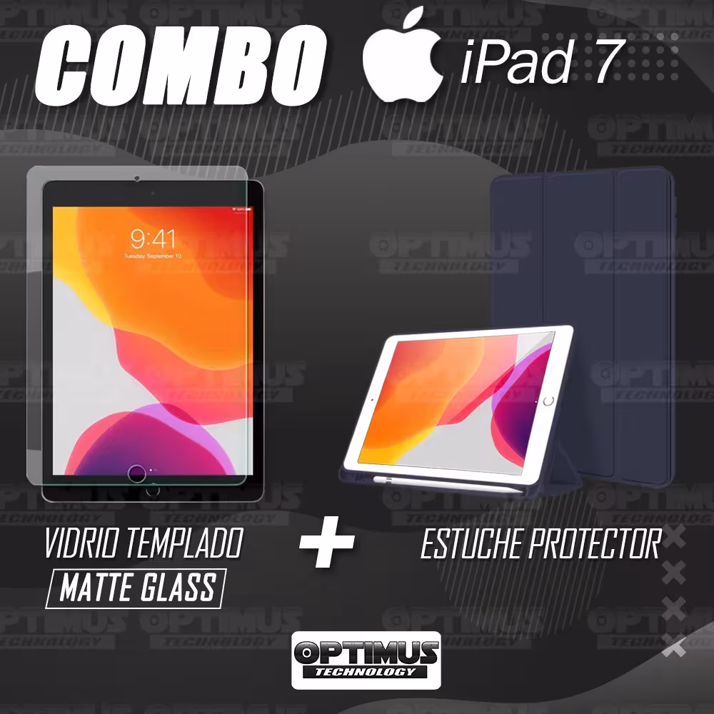 Combo Estuche con porta lápiz Y Vidrio MatteGlass efecto papel para iPad 7 10.2" OPTIMUS TECHNOLOGY™ - 3