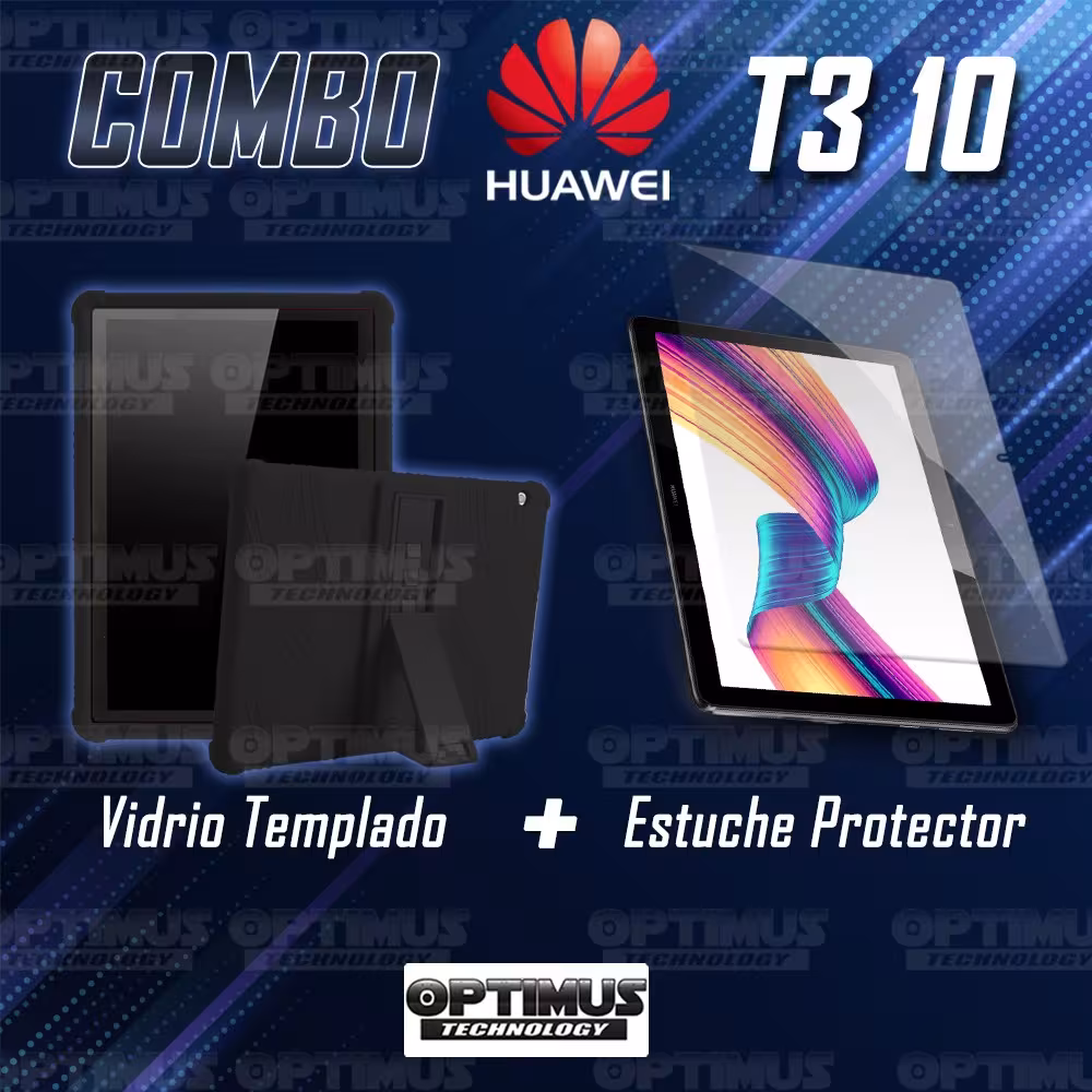 Combo Vidrio templado y Estuche Protector de goma antigolpes con soporte Tablet Huawei T3-10 OPTIMUS TECHNOLOGY™ - 12