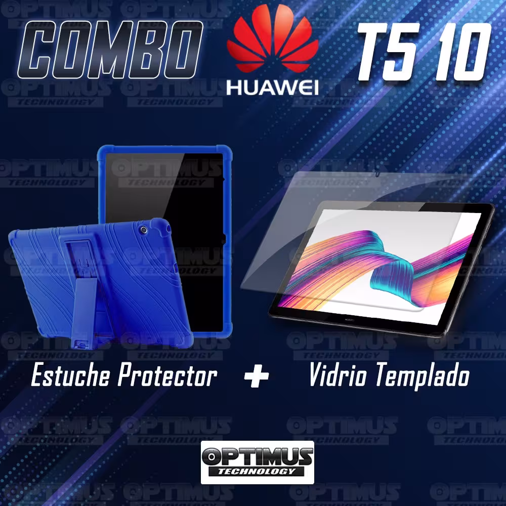 Kit Vidrio templado y Estuche Protector de goma antigolpes con soporte Tablet Huawei T5-10 OPTIMUS TECHNOLOGY™ - 2