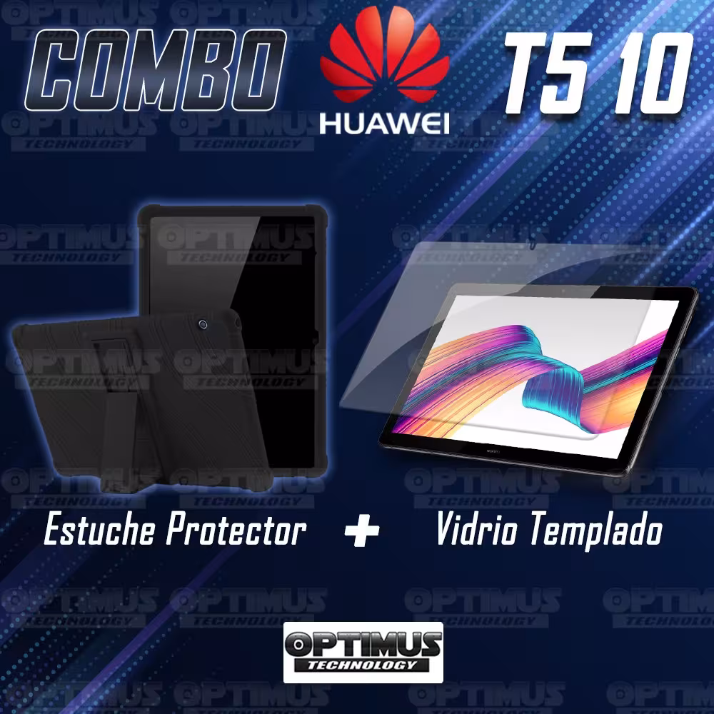 Kit Vidrio templado y Estuche Protector de goma antigolpes con soporte Tablet Huawei T5-10 OPTIMUS TECHNOLOGY™ - 7