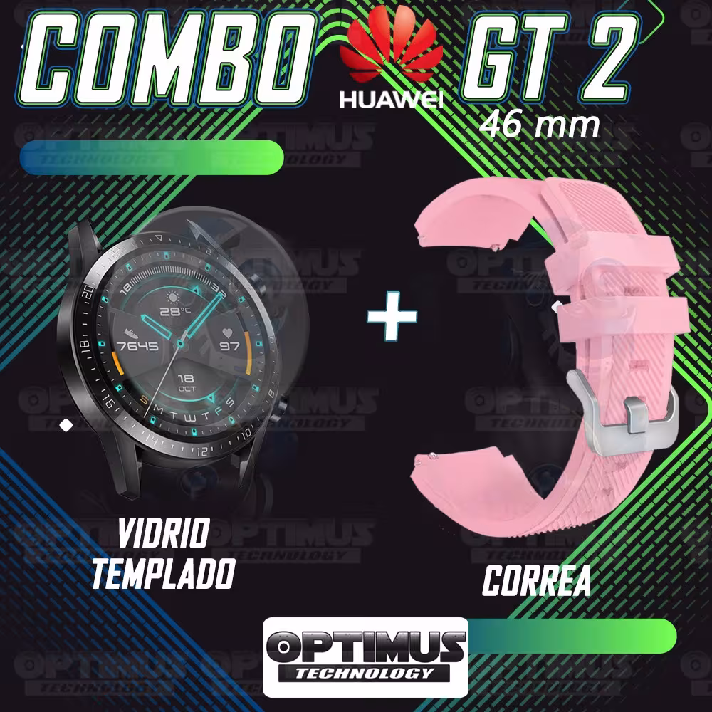Kit Correa Pulso Manilla de Goma Y Vidrio Templado Huawei Gt 2 46mm | OPTIMUS TECHNOLOGY™ | CRRY-VTP-HW-GT2-46 |