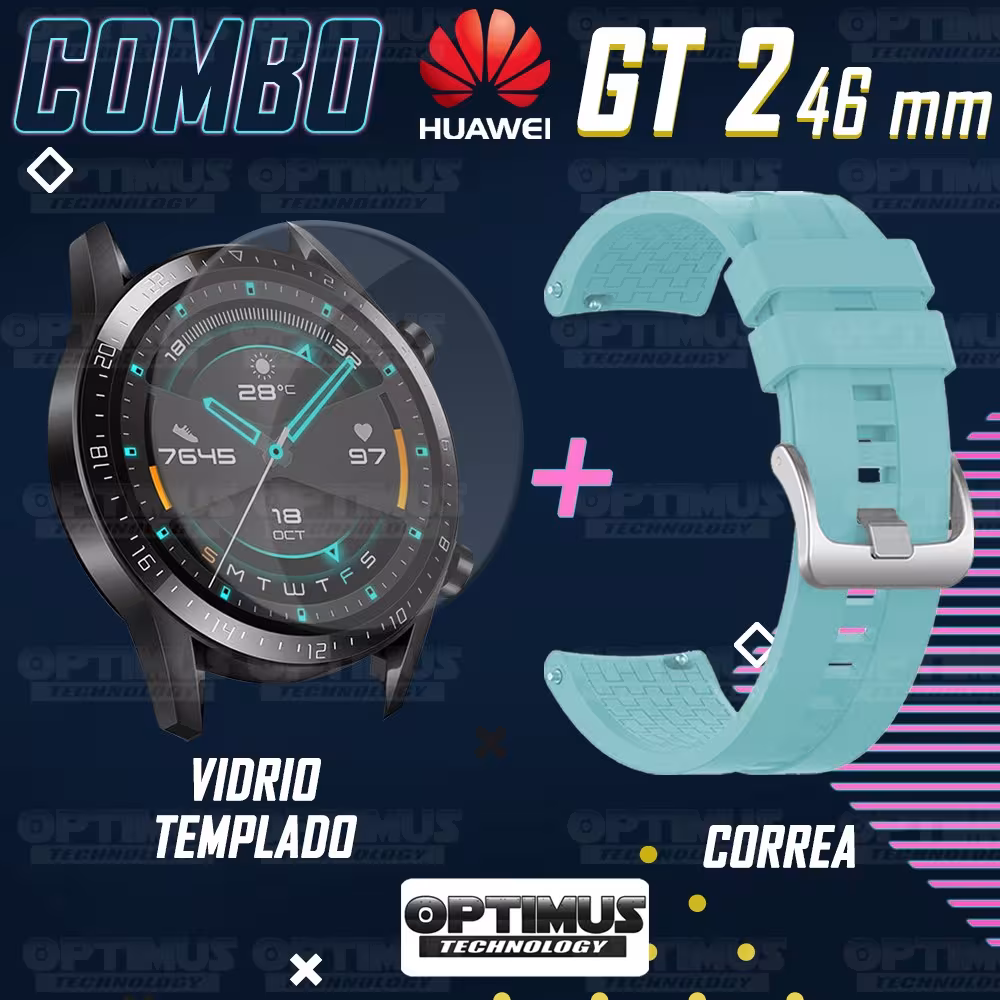 Vidrio Templado Y Correa Smartwatch Reloj Inteligente Huawei Gt 2 46mm | OPTIMUS TECHNOLOGY™ | CRR-VTP-HW-GT2-46 |
