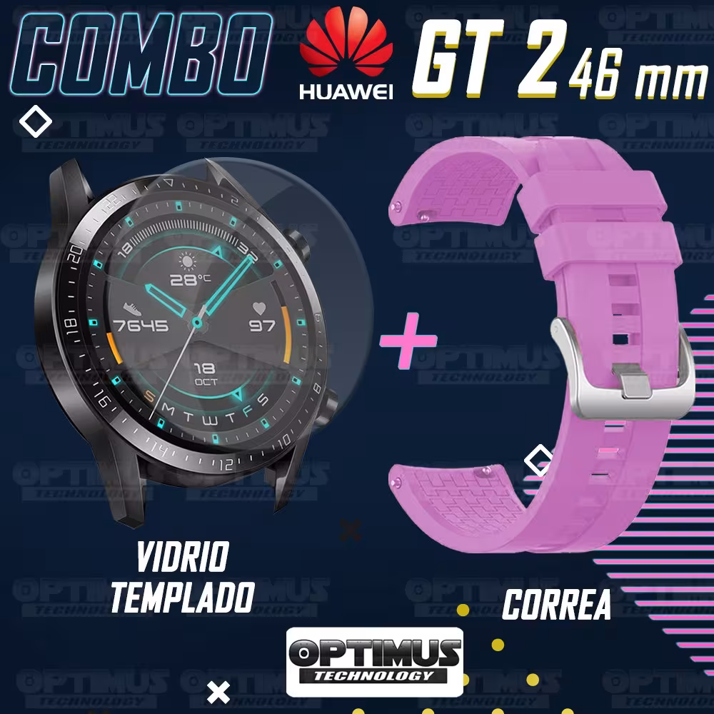 Vidrio Templado Y Correa Smartwatch Reloj Inteligente Huawei Gt 2 46mm | OPTIMUS TECHNOLOGY™ | CRR-VTP-HW-GT2-46 |