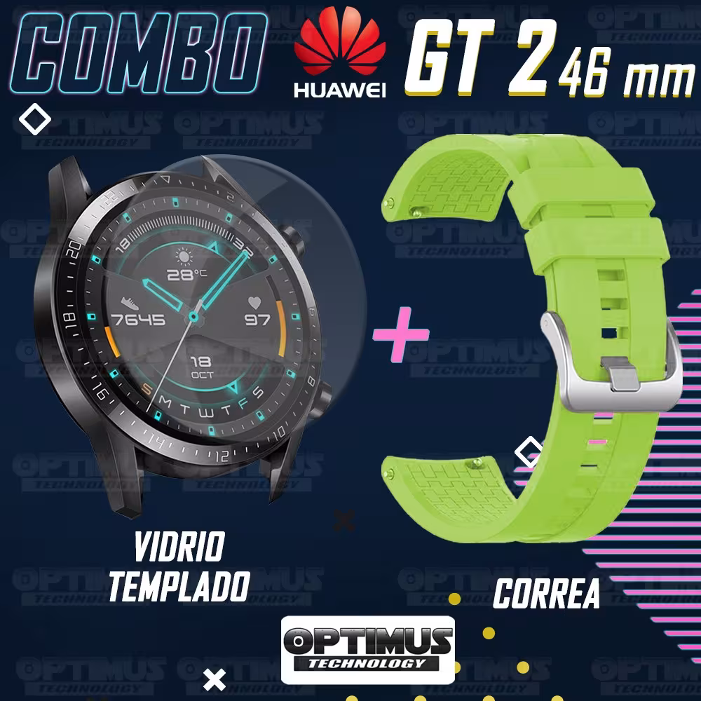 Vidrio Templado Y Correa Smartwatch Reloj Inteligente Huawei Gt 2 46mm | OPTIMUS TECHNOLOGY™ | CRR-VTP-HW-GT2-46 |