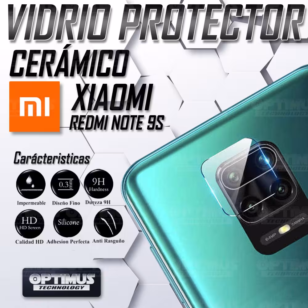 Combo Vidrio templado de Pantalla + Cristal Cerámico Nanoglass de cámara para celular Xiaomi Redmi Note 9s OPTIMUS TECHNOLOGY™ -