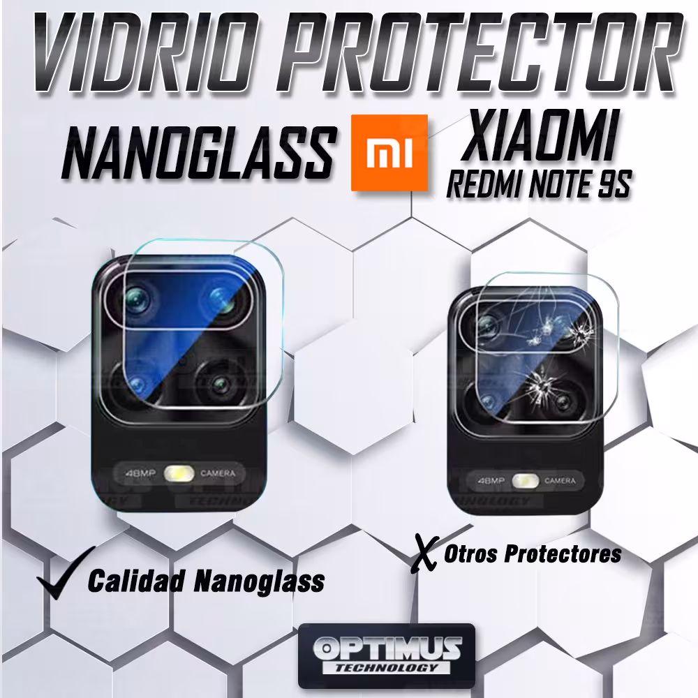 Combo Vidrio templado de Pantalla + Cristal Cerámico Nanoglass de cámara para celular Xiaomi Redmi Note 9s OPTIMUS TECHNOLOGY™ -