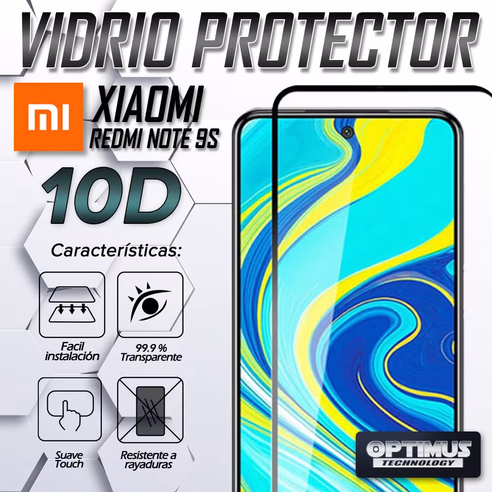 Combo Vidrio templado de Pantalla + Cristal Cerámico Nanoglass de cámara para celular Xiaomi Redmi Note 9s OPTIMUS TECHNOLOGY™ -