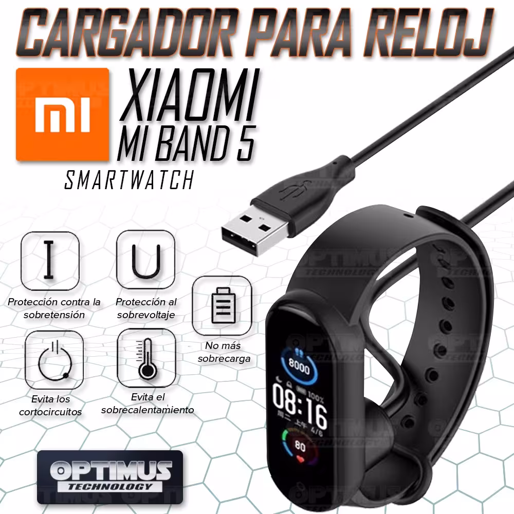 Cable Cargador Magnético Reloj Smartwatch Xiaomi Mi Band 5 | OPTIMUS TECHNOLOGY™ | CRG-XMI-MB-5 |