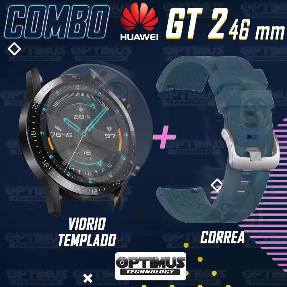 Vidrio Templado Y Correa Smartwatch Reloj Inteligente Huawei Gt 2 46mm | OPTIMUS TECHNOLOGY™ | CRR-VTP-HW-GT2-46 |