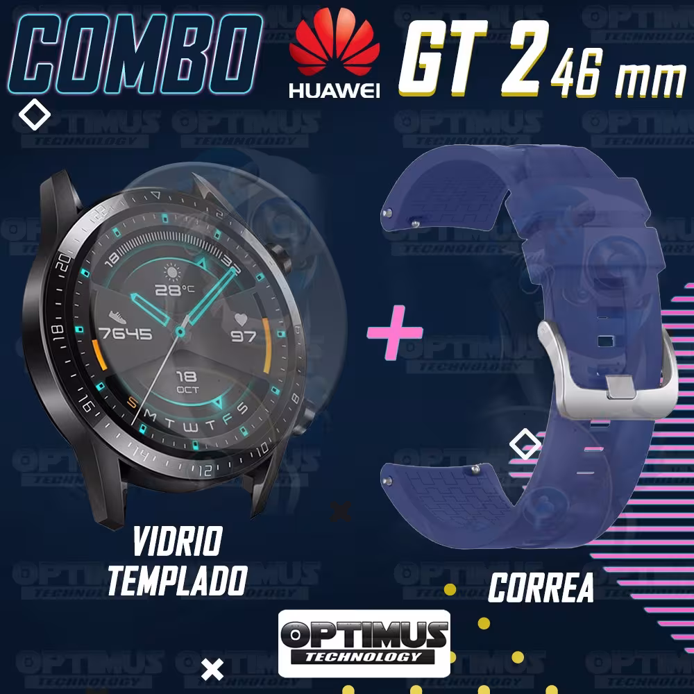 Vidrio Templado Y Correa Smartwatch Reloj Inteligente Huawei Gt 2 46mm | OPTIMUS TECHNOLOGY™ | CRR-VTP-HW-GT2-46 |