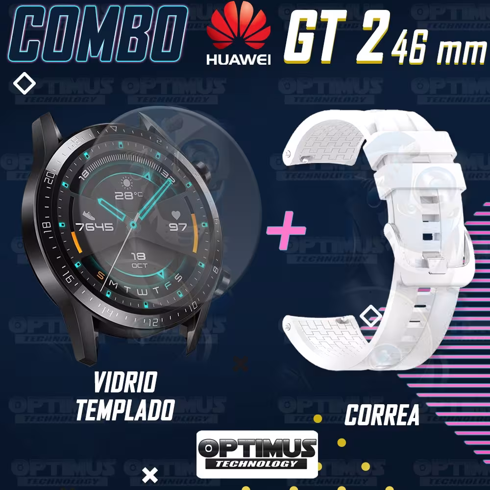 Vidrio Templado Y Correa Smartwatch Reloj Inteligente Huawei Gt 2 46mm | OPTIMUS TECHNOLOGY™ | CRR-VTP-HW-GT2-46 |